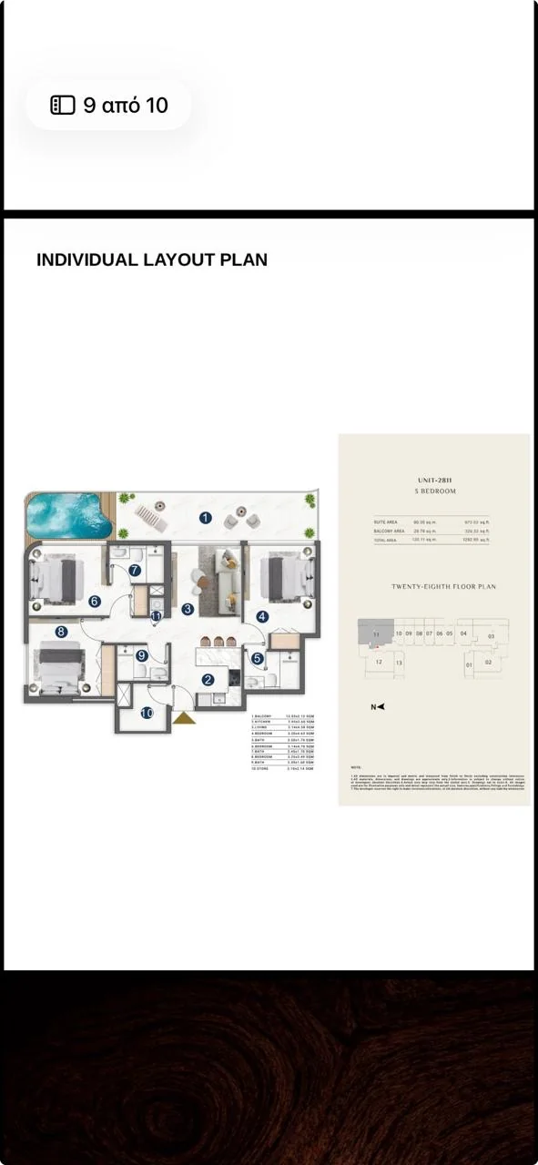 Floor plan · 3 bedrooms · 28th floor