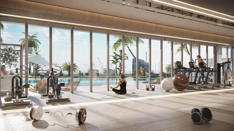 Gym overlooking the pool